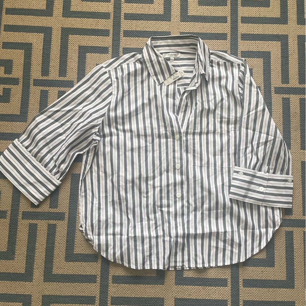 Madewell women's Cropped Striped Button Down Shirt Purple/Plum, Black and White